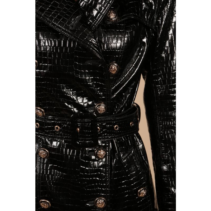 'Indiscreet' 100% Leather Trench Coat In Nero image