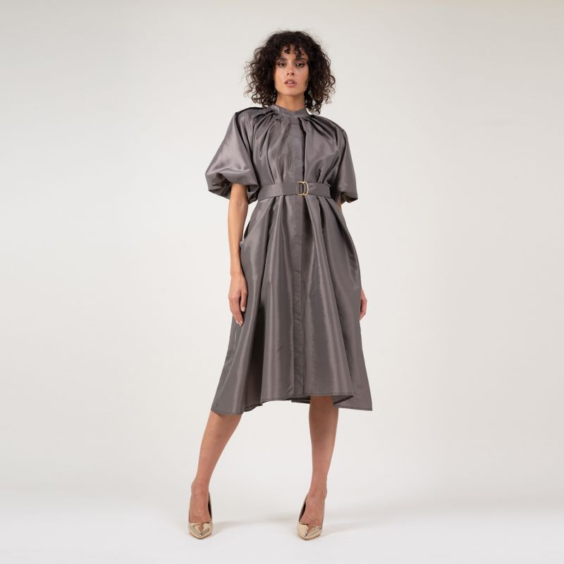 Grey Dress With Raglan Sleeve And Pleats image