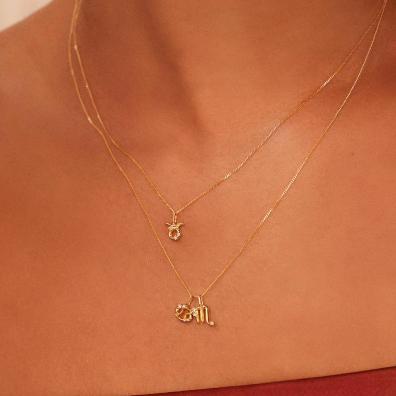 Solid Gold Genuine Diamond Zodiac Necklace image