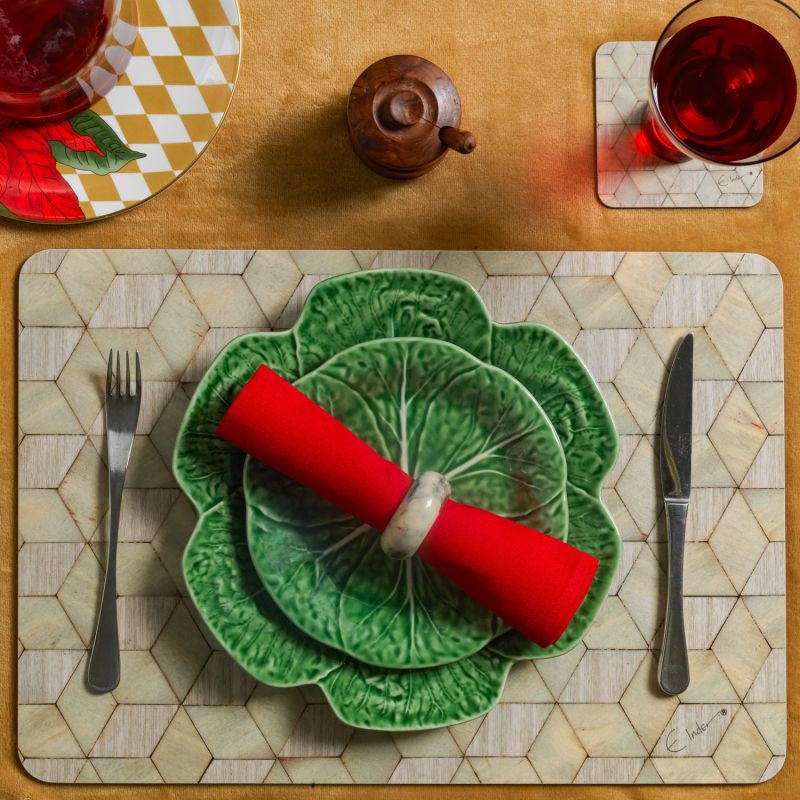 Placemats Set Of Four Extra Large In Scandinavian Style Neutral Colours. Heat Resistant Melamine. Perfect Serving Mats. A Luxurious Gift Tied With Ribbon. image