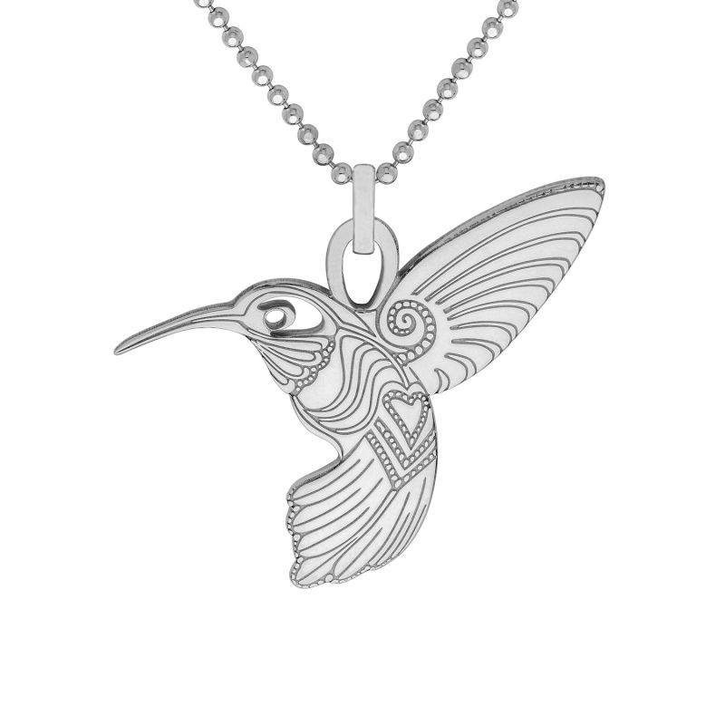 Large Silver Hummingbird Pendant Necklace image