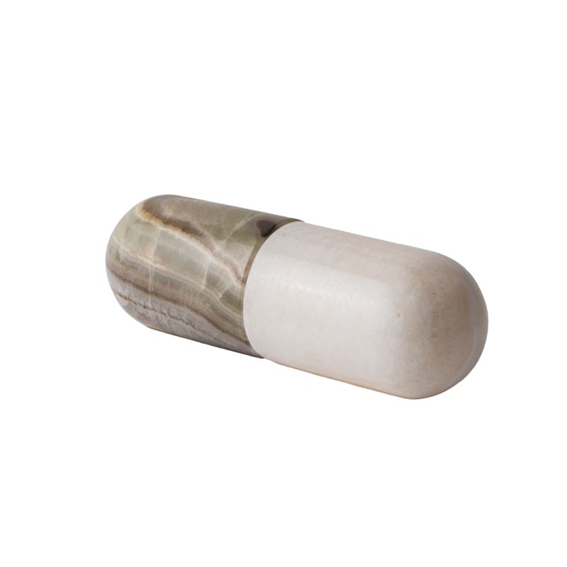 Pill Sculpture In White Marble & Green Onyx image