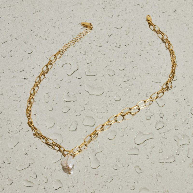 Ryna Link Chain Pearl Necklace - 18K Gold Vermeil image