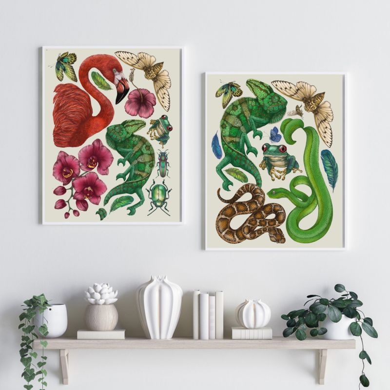 Antique Tropical Flora & Fauna - Cream Fine Art Print - A5 image