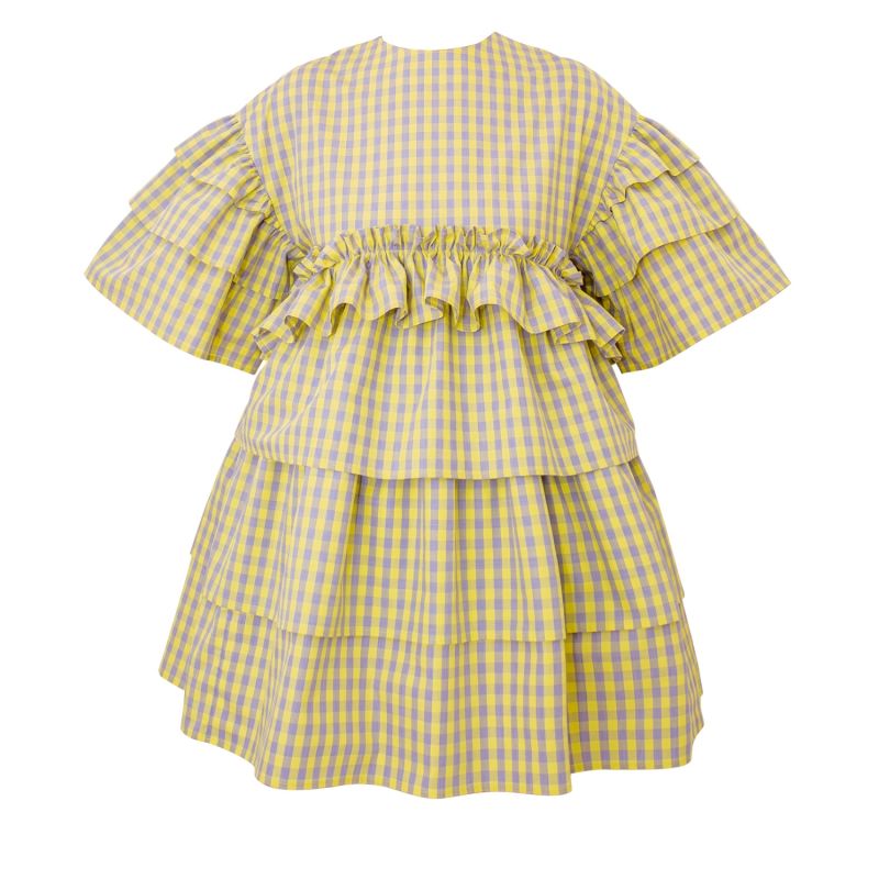 Saffron Yellow Gingham Mini Oversized Dress image