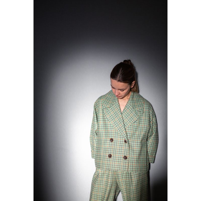 Sage Green Tartan Crop Jacket image