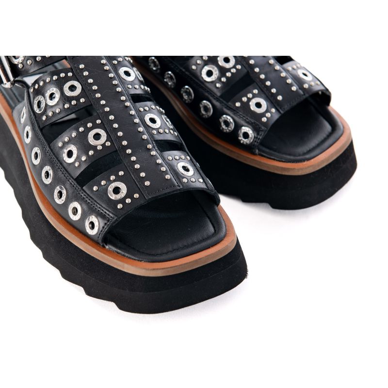 Sale - Black Leather Studded Sandal image