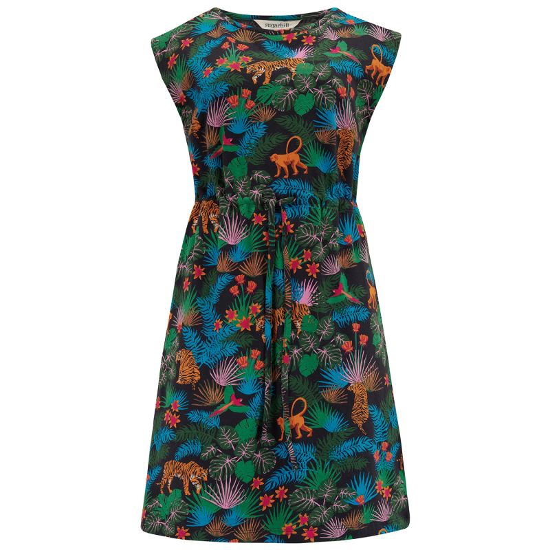 Sally Jersey Mini Dress Black/Multi, Jungle image