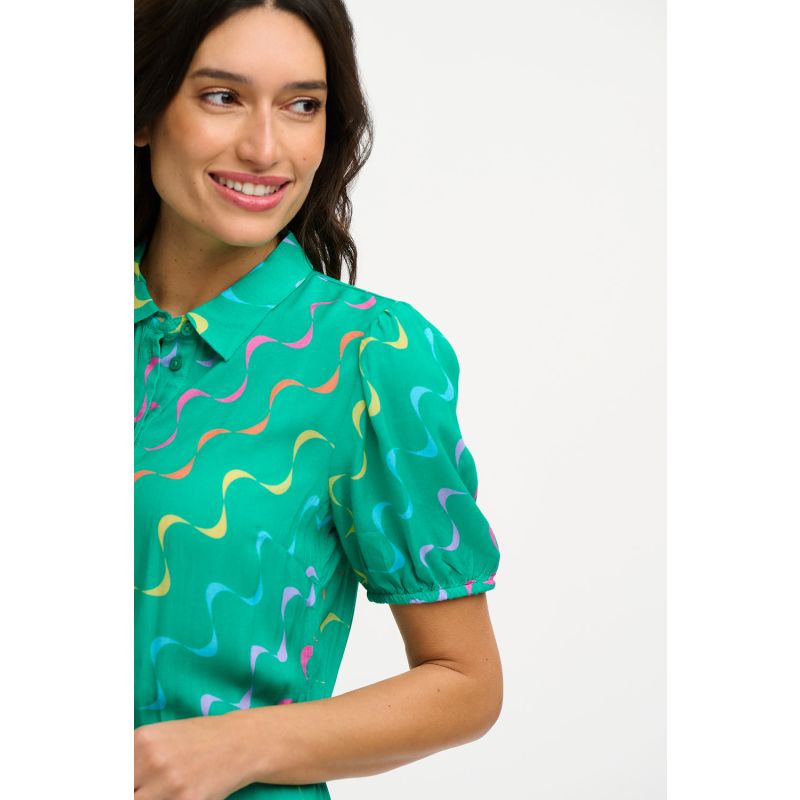 Salma Shirt Dress Green, Undulating Waves image