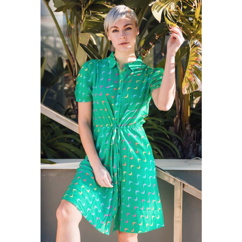 Salma Shirt Dress Green, Undulating Waves image