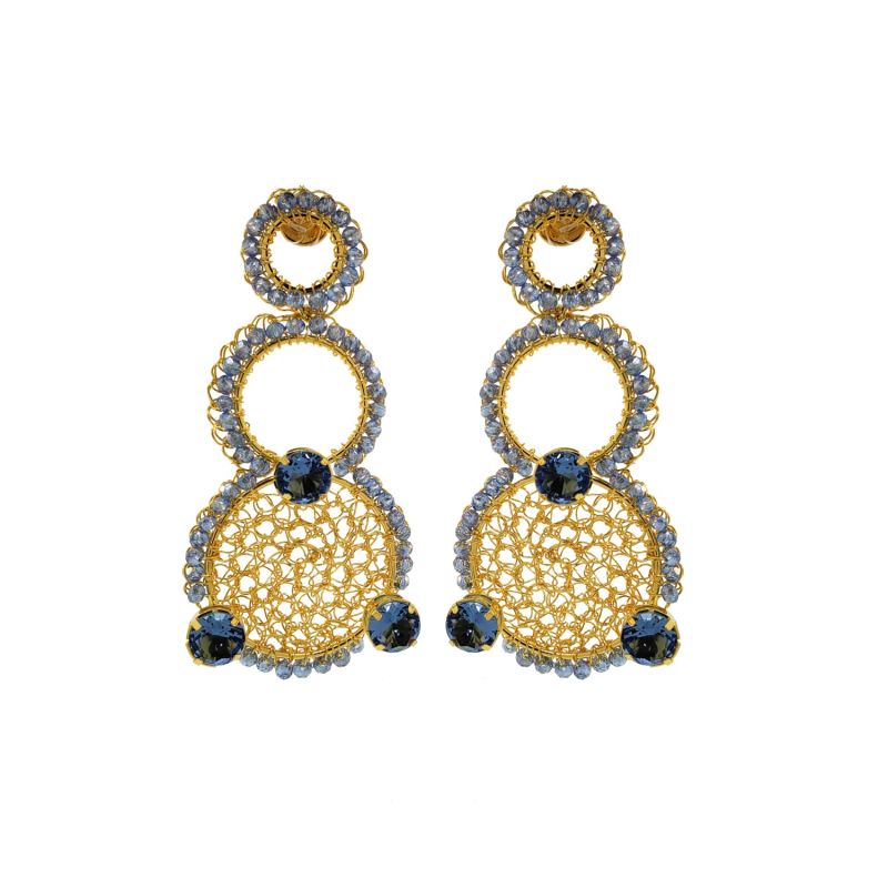 Sapphire & Gold Cascade Prisma Handmade Crochet Earrings image