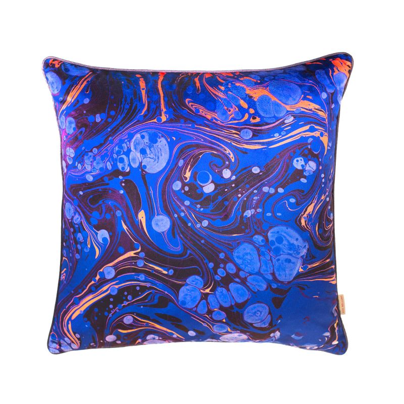 Sapphire Marbled Velvet Cushion image