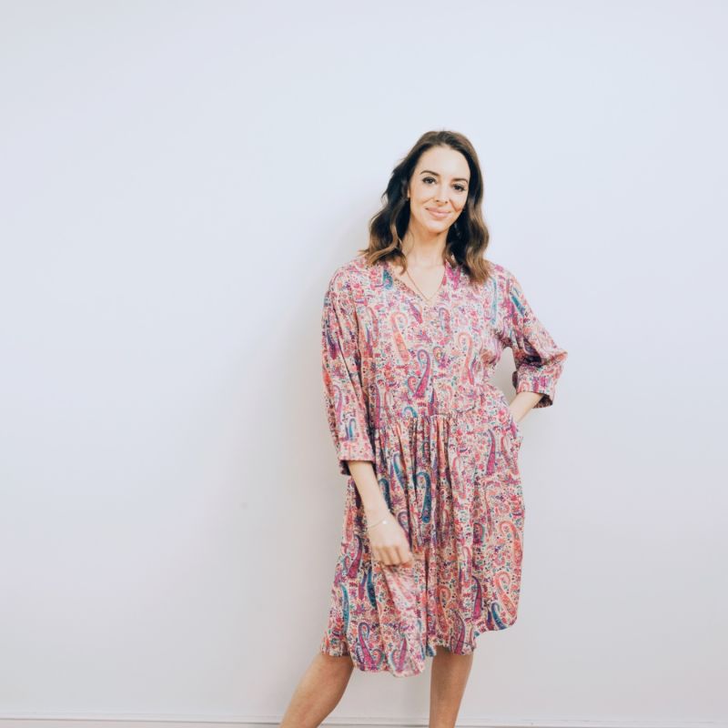 Sara -Pink Paisley Skater Style Shirt Dress image