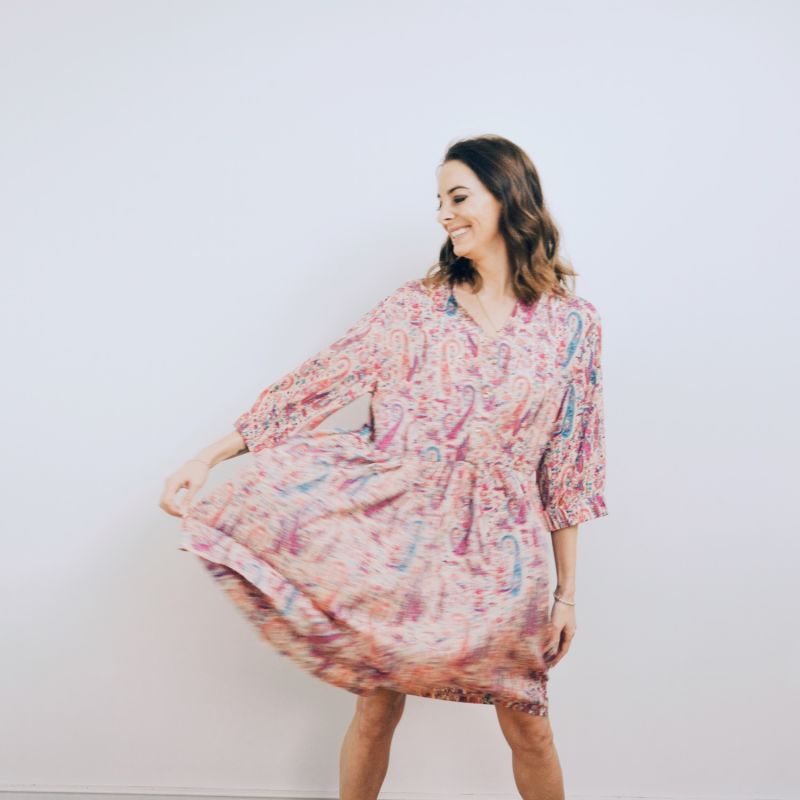 Sara -Pink Paisley Skater Style Shirt Dress image