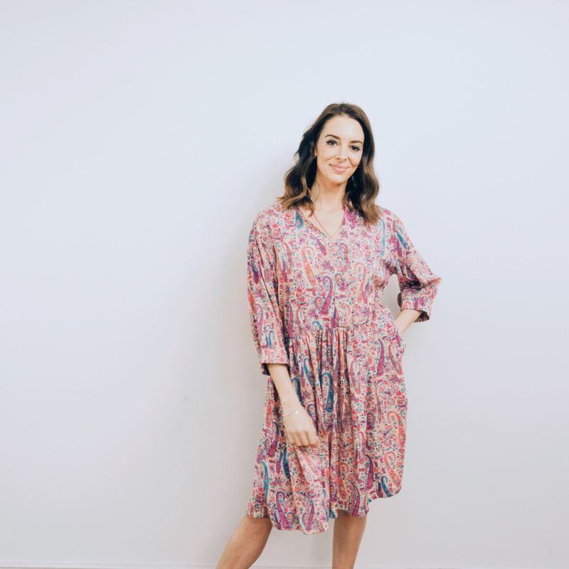 Sara -Pink Paisley Skater Style Shirt Dress image