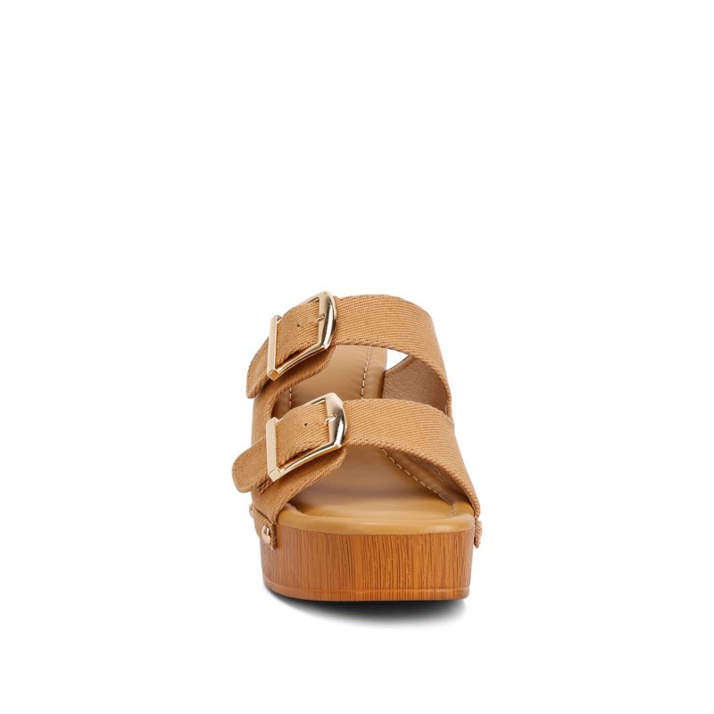 Sarai Buckle Straps High Block Heel Clogs In Tan image