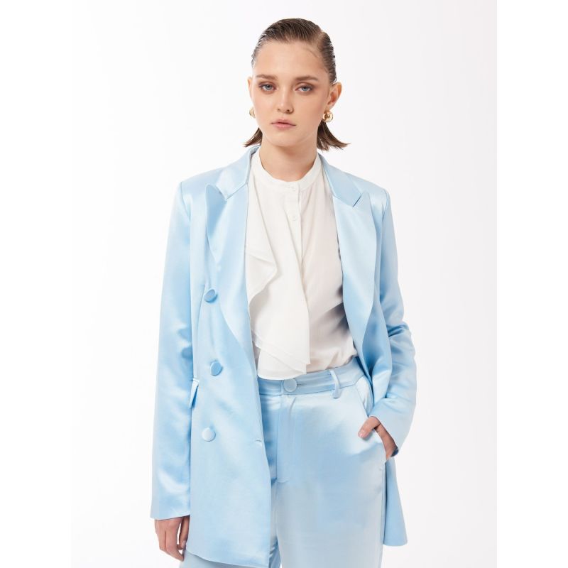 Satin DoubleBreasted Blazer Jacket In Baby Blue SOUR FIGS Wolf