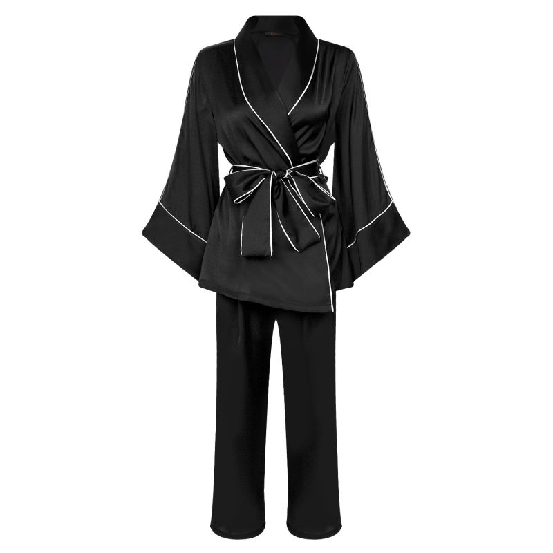 Black Satin Pyjama Set Shawl Collar Elegance X Intima Wolf & Badger