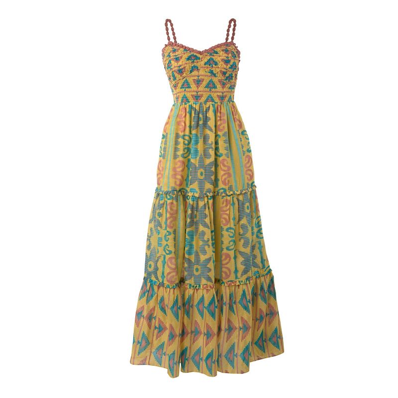 Savari - Mustard Smocked Strap Midi Dress image