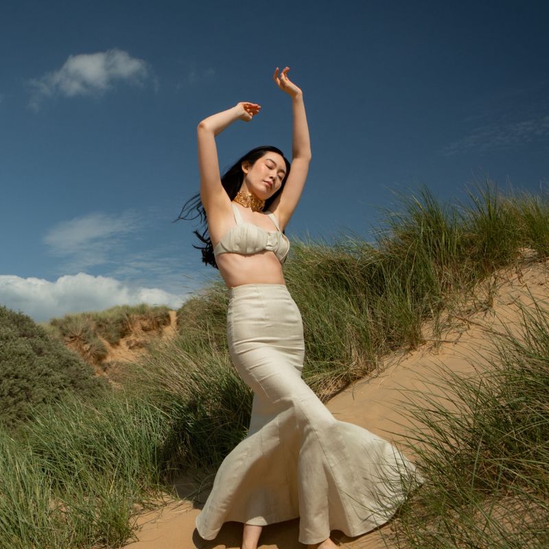 Scarlet Linen Pleated Bralet image