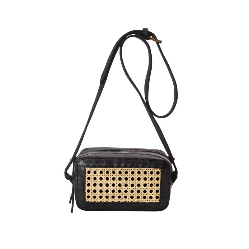 Scarlett Leather And Cane Crossbody Bag In Black image