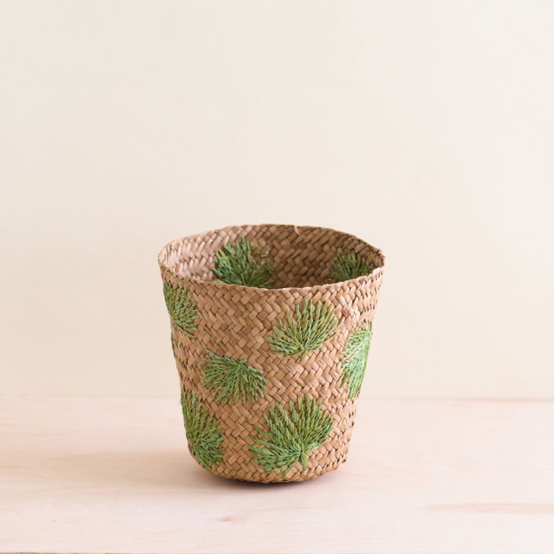 Palm Embroidered Soft Seagrass Basket - Embroidered Baskets image