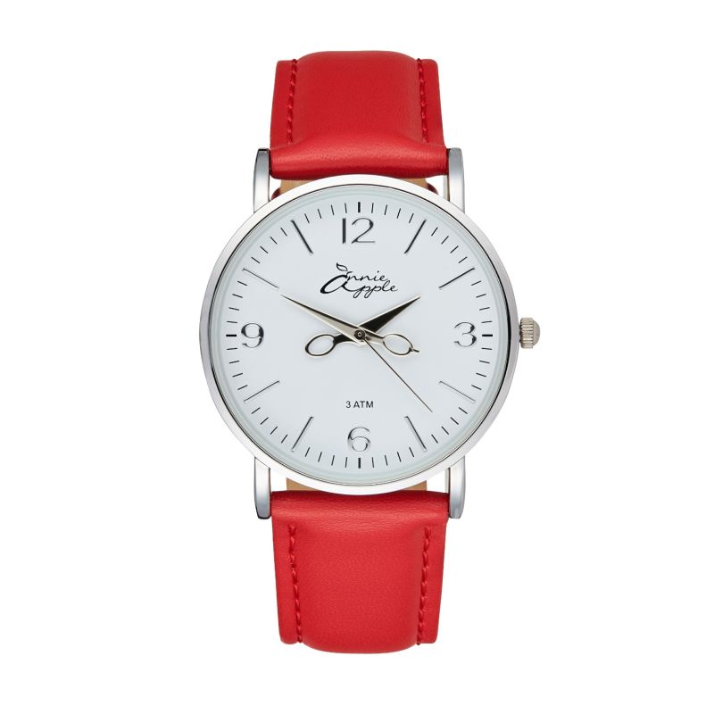 Annie Apple Silver/Red Leather Scissor Hands Watch image