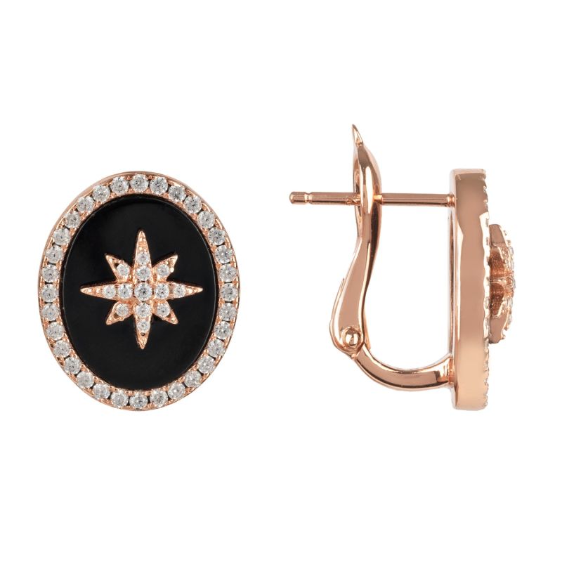 Starburst Oval Stud Earring Black Onyx Rosegold image