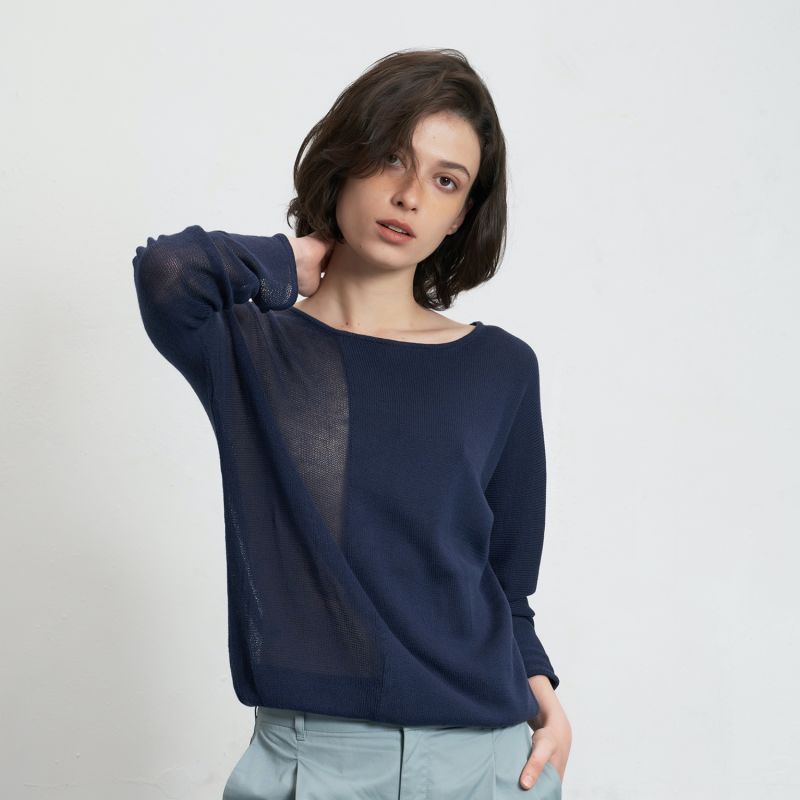 Semi Sheer Cotton Sweater Midnight Blue image