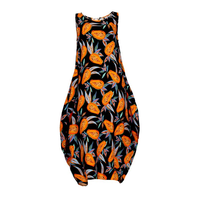 Semiballoon Dress In Black Viscose With Papayas image