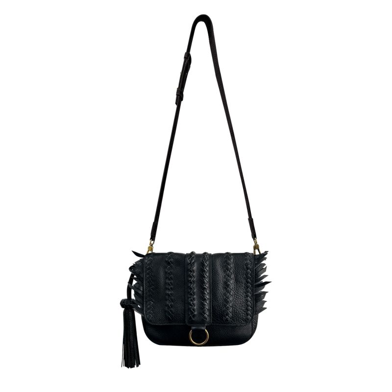 Seneca Black Full-Grain Leather Handbag With Braided Details & Eye-Catching Fringe image