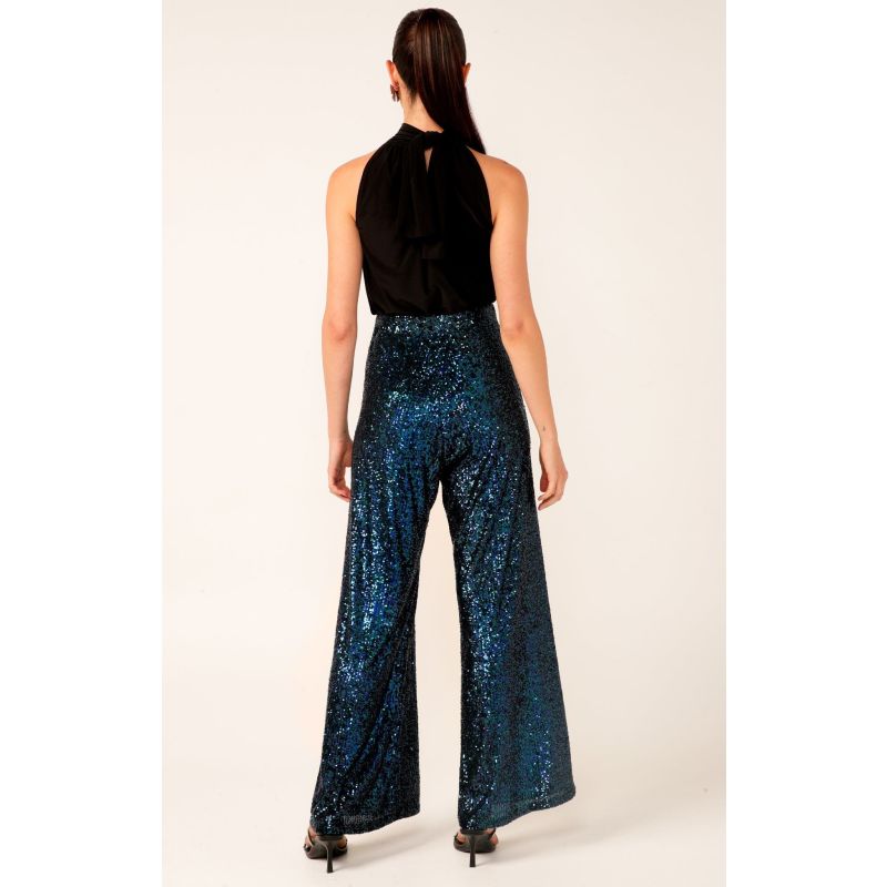 Sequin Palazzo Pant In Peacock image