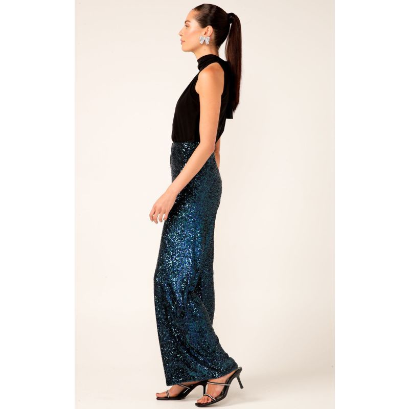 Sequin Palazzo Pant In Peacock image