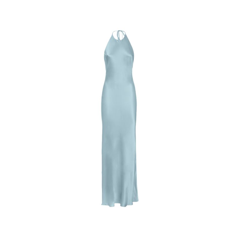 Seren Silk Halter Dress Blue Open Tie Back - Morning Mist Blue image