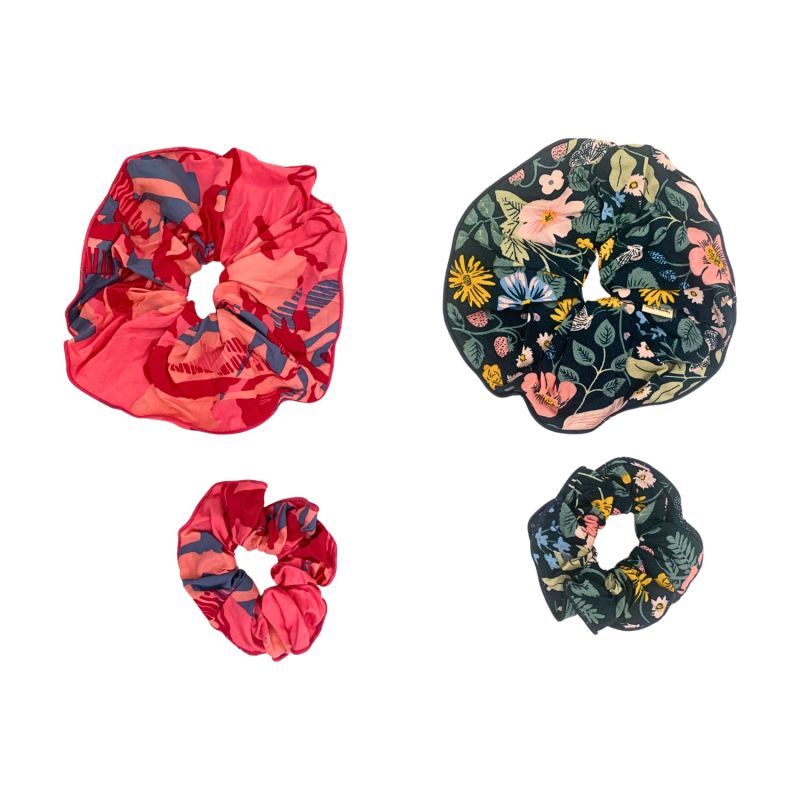 Set Of Four Pink And Botanical Scrunchies image