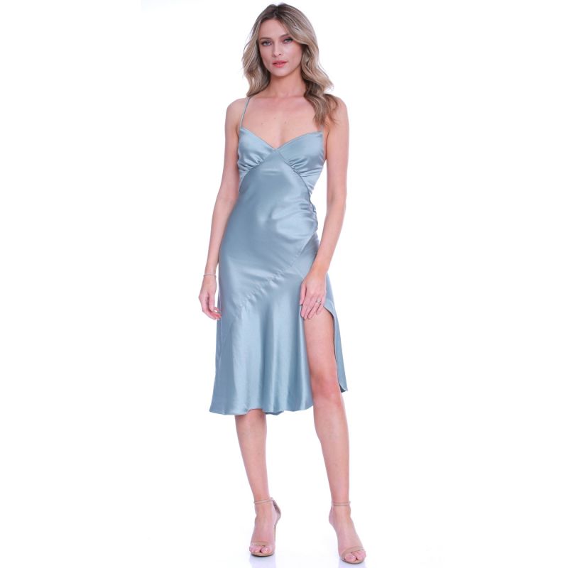 Seville Satin Midi Dress In Green Grey image