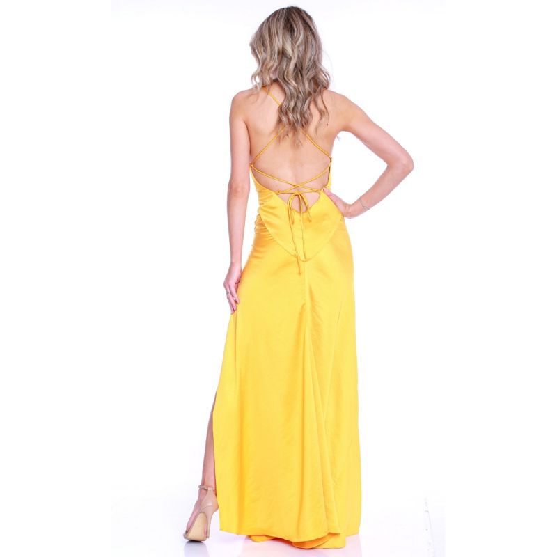 Seville Satin Maxi Dress In Yellow image