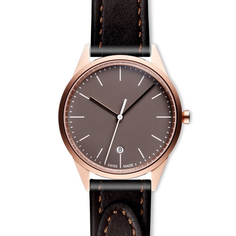 Women's C36 Date Watch In PVD Rose Gold With Tapered Brown Nappa Leather Strap image