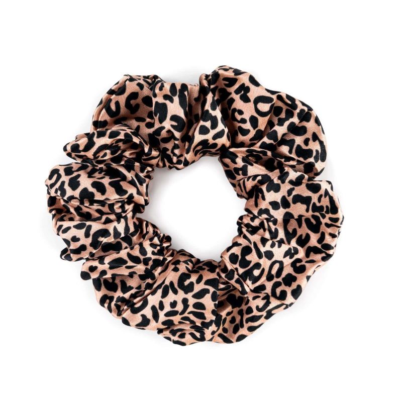 3 Large Silk Scrunchies - Rose Gold Leopard Mixed Set image