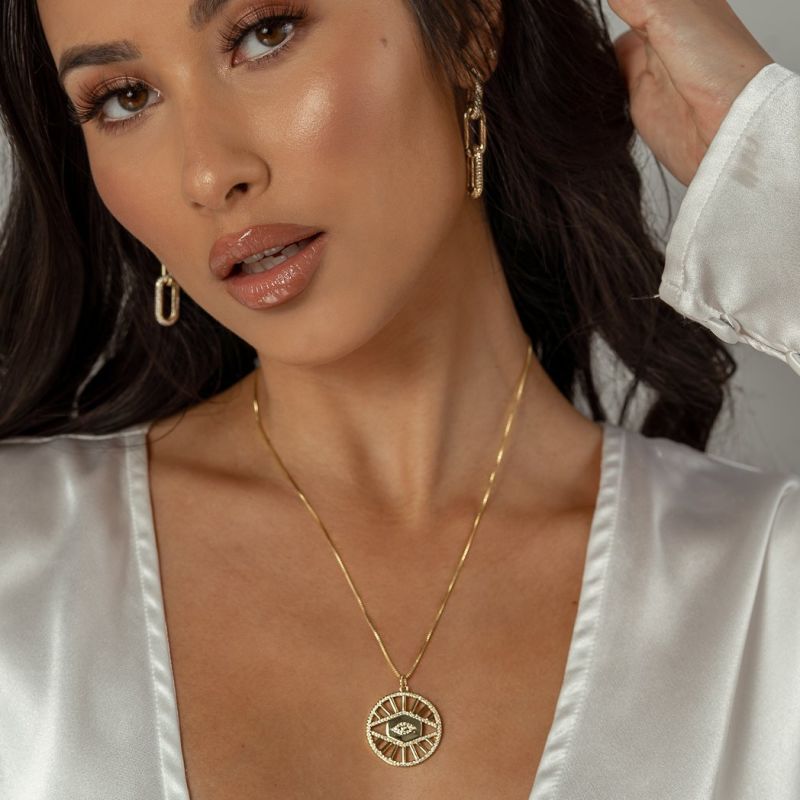 Gold Filled Evil Eye Medallion Pendant Necklace The Essential Jewels