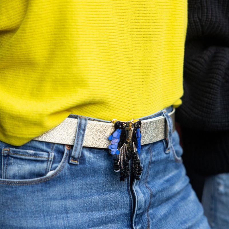 Shake Your Tailfeathers Black And Blue Beaded Belt Buckle With Changeable Belts Straps image