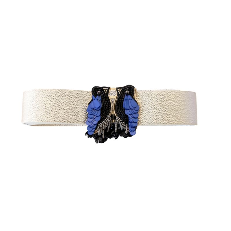 Shake Your Tailfeathers Black And Blue Beaded Belt Buckle With Changeable Belts Straps image