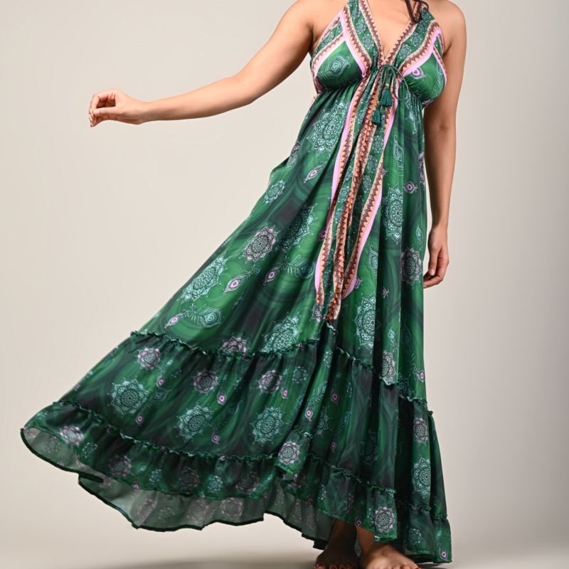 Sharman Silk Halter Dress - Green image