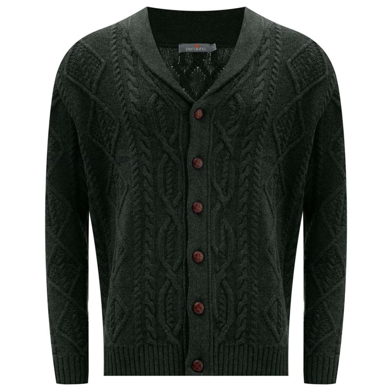 Shawl Collar Cashmere Blend Cable Knit Men's Cardigan - Dark Green image