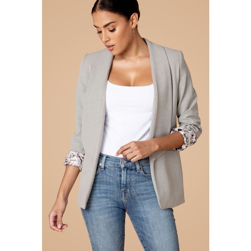 Shawl Collared Boyfriend Blazer In Grey Mini Check image