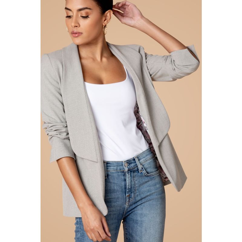 Shawl Collared Boyfriend Blazer In Grey Mini Check image