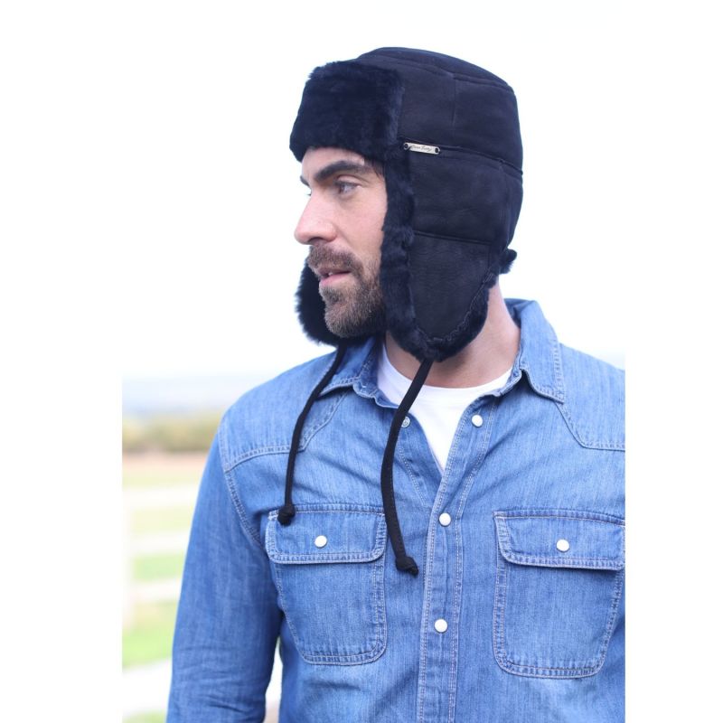 Sheepskin Trapper Hat Black Garth image