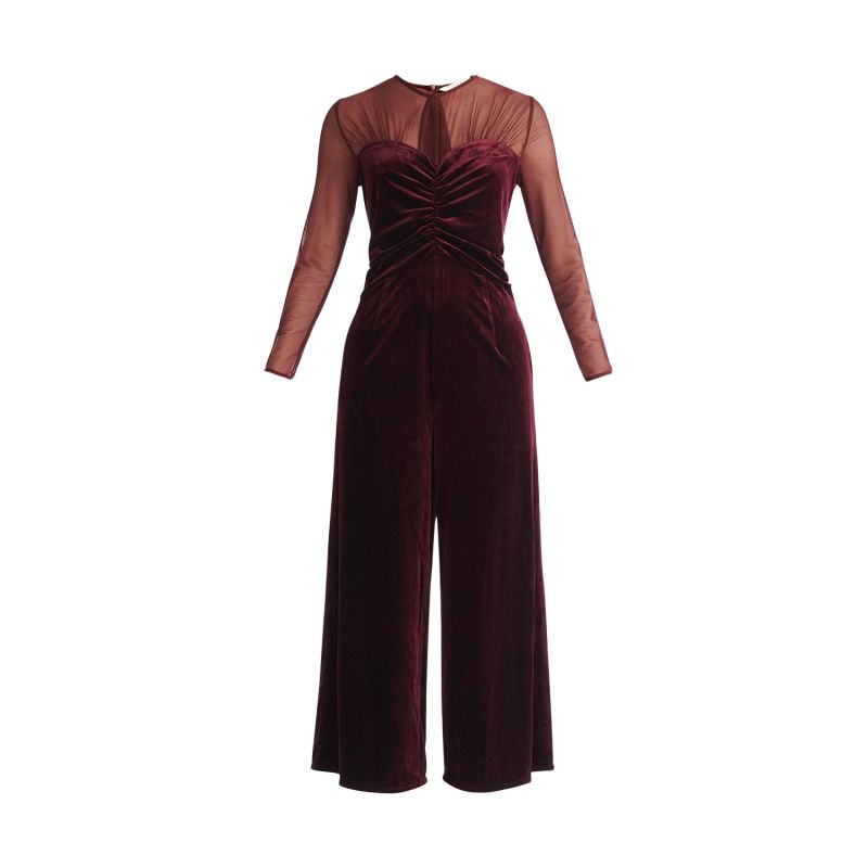 Sheer Sleeve Velvet Jumpsuit In Purple PAISIE Wolf & Badger