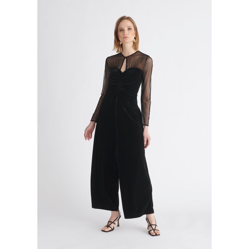 Sheer Sleeve Velvet Jumpsuit In Black PAISIE Wolf & Badger