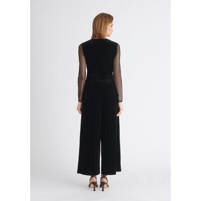 Sheer Sleeve Velvet Jumpsuit In Black PAISIE Wolf & Badger
